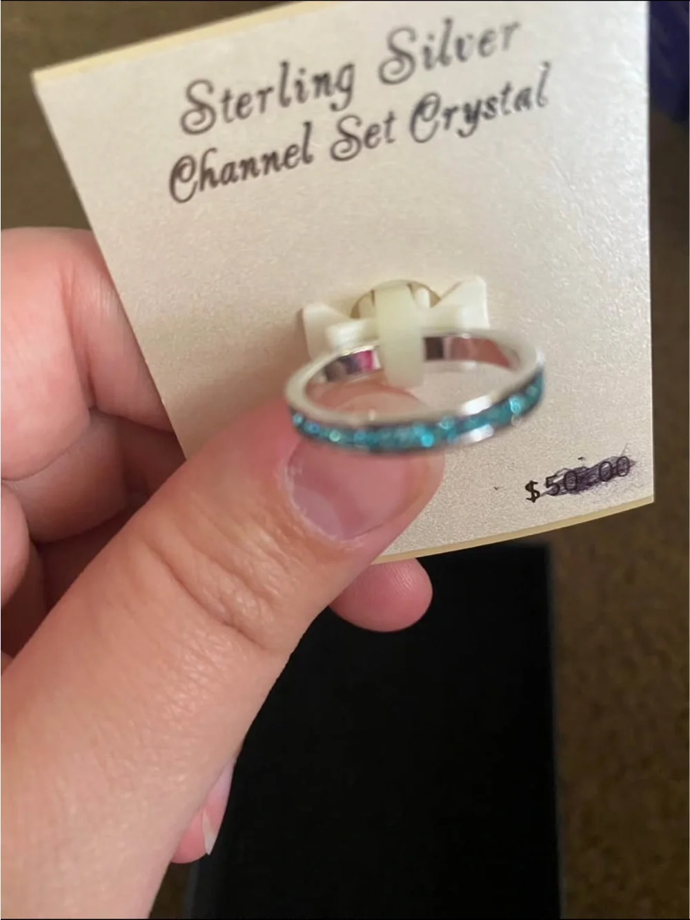 Kohl's Sterling Silver Ring with Teal-Blue Channel Crystals